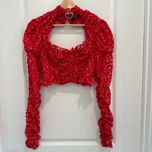 Jaded London Pink Heart Cheetah Long Sleeve Corset Blinged Choker Top Size 6